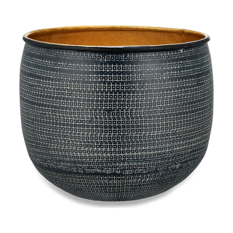 Tembesi Medium Etched Planter - Antique Black & Brass