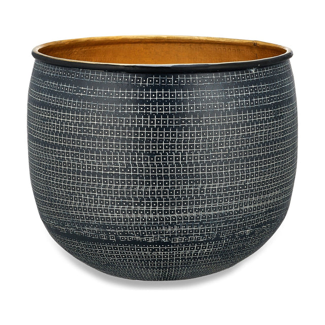 Tembesi Medium Etched Planter - Antique Black & Brass
