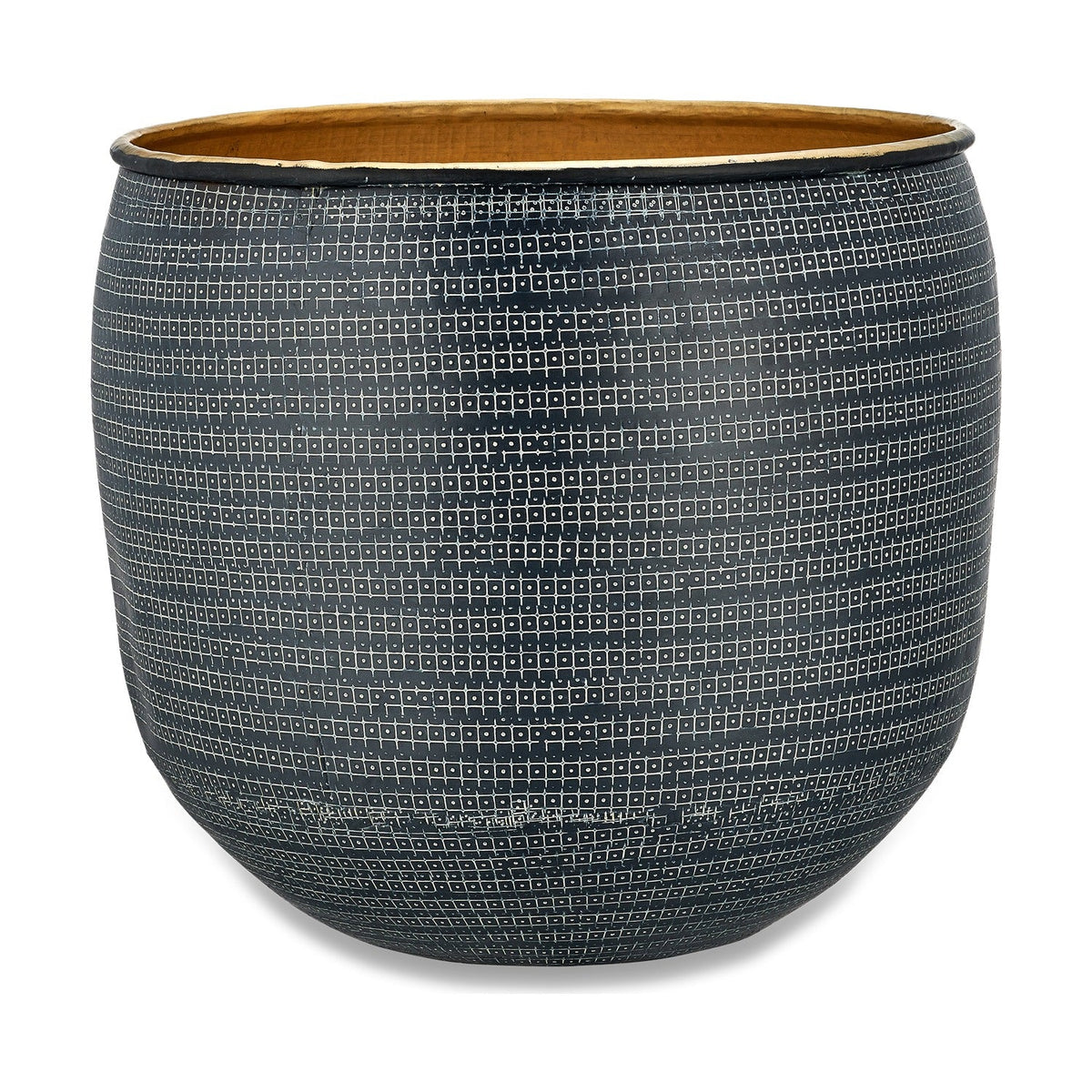 Tembesi Large Etched Planter - Antique Black & Brass