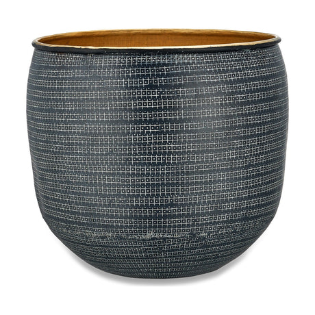 Tembesi Large Etched Planter - Antique Black & Brass