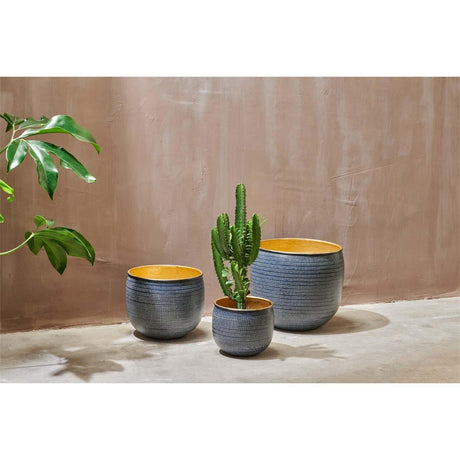Tembesi Large Etched Planter - Antique Black & Brass