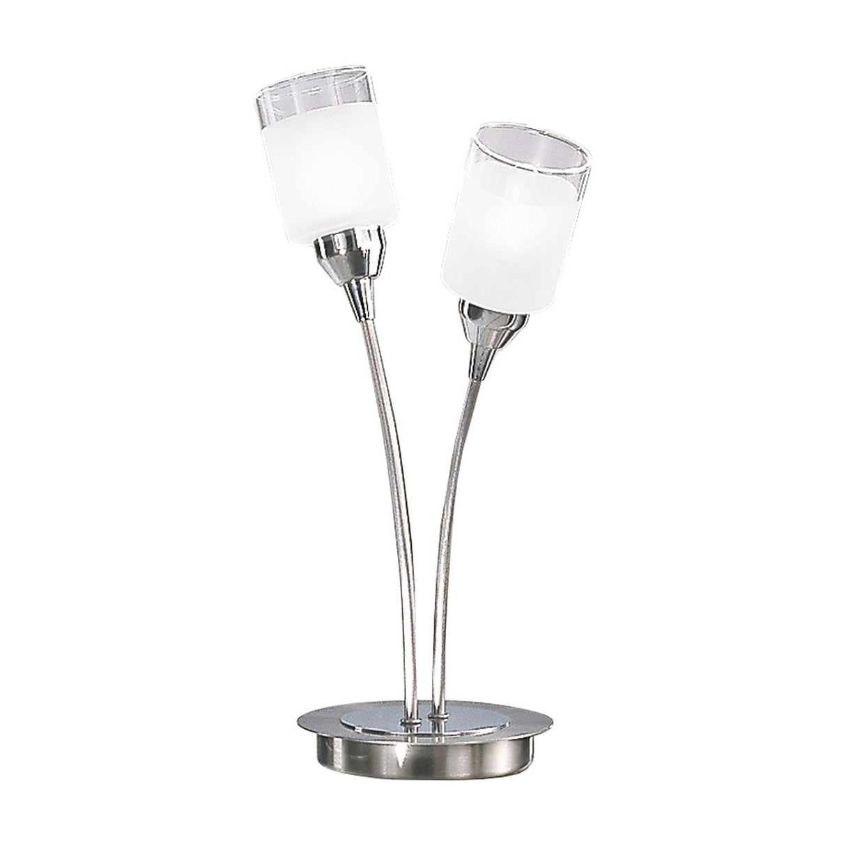 Campani 2 light table lamp in chrome and satin nickel finish, unlit