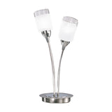 Campani 2 light table lamp in chrome and satin nickel finish, unlit