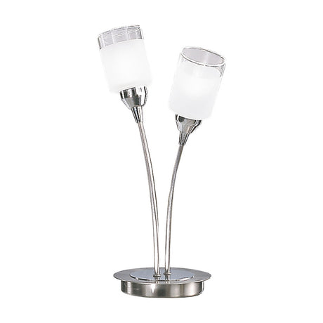 Campani 2 light table lamp in chrome and satin nickel finish, unlit