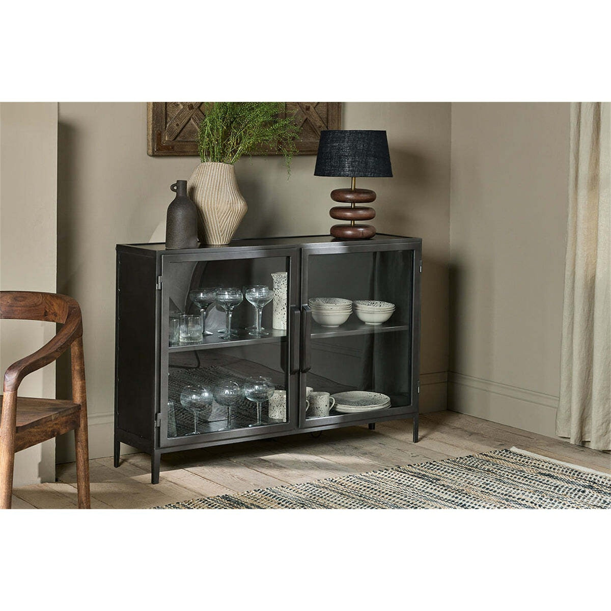 Takua Iron & Glass Sideboard - Dark Grey