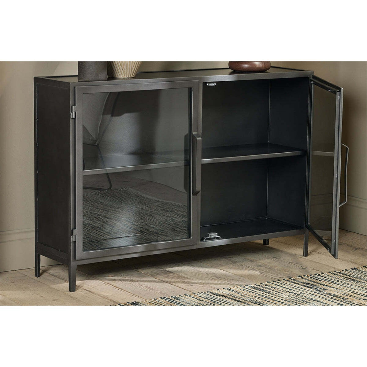 Takua Iron & Glass Sideboard - Dark Grey