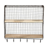 Tamba Iron & Mango Wood Wall Shelf with Hooks - Rust
