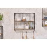 Tamba Iron & Mango Wood Wall Shelf with Hooks - Rust
