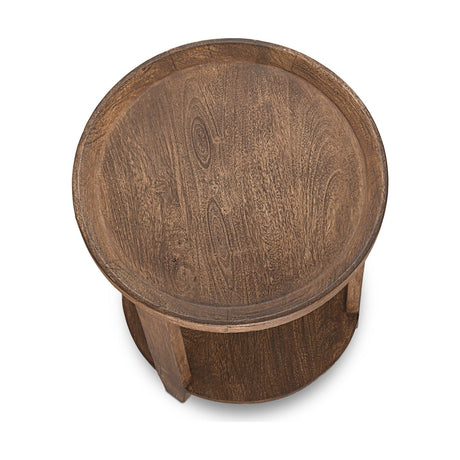 Triveni Round Mango Wood Side Table - Walnut
