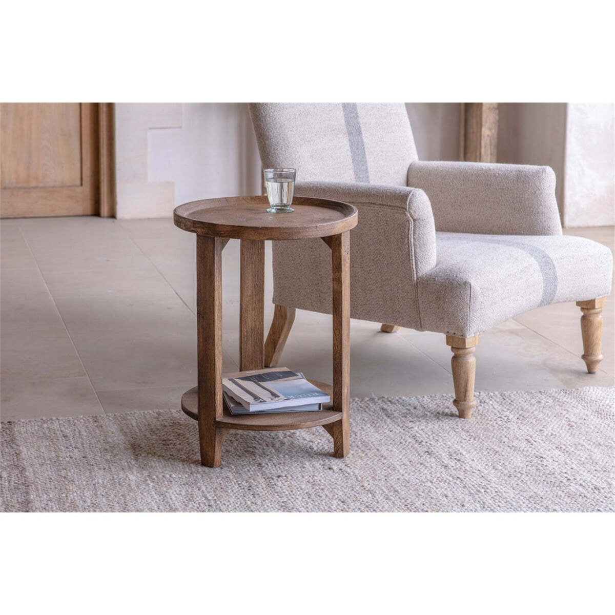 Triveni Round Mango Wood Side Table - Walnut