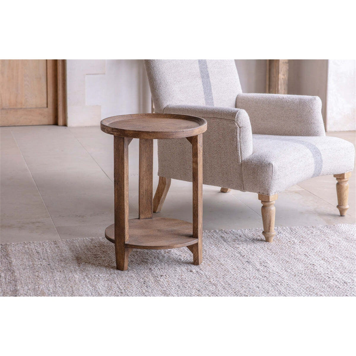 Triveni Round Mango Wood Side Table - Walnut