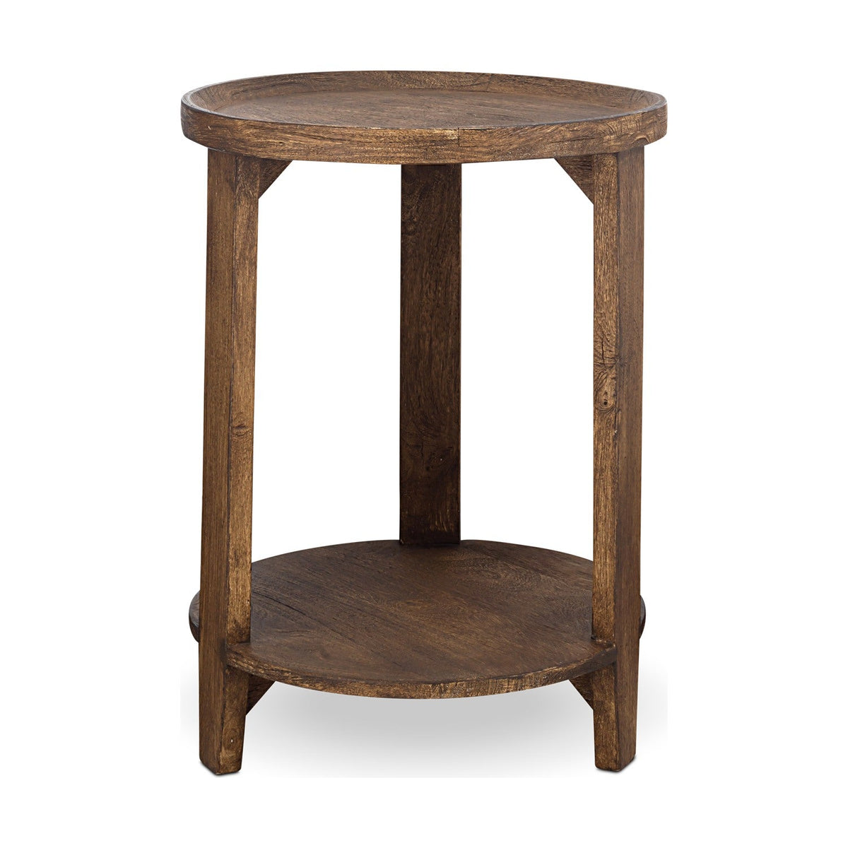 Triveni Round Mango Wood Side Table - Walnut
