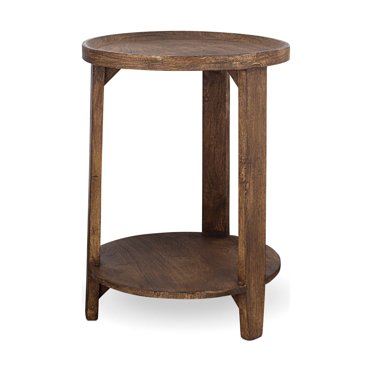 Triveni Round Mango Wood Side Table - Walnut