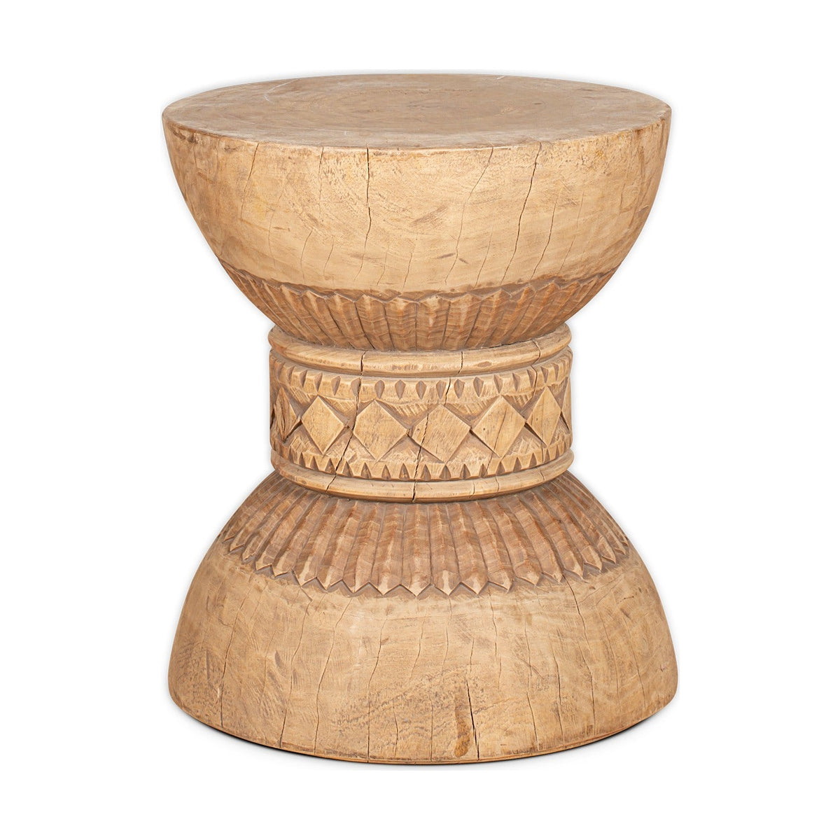 Taru Round Carved Side Table - Natural