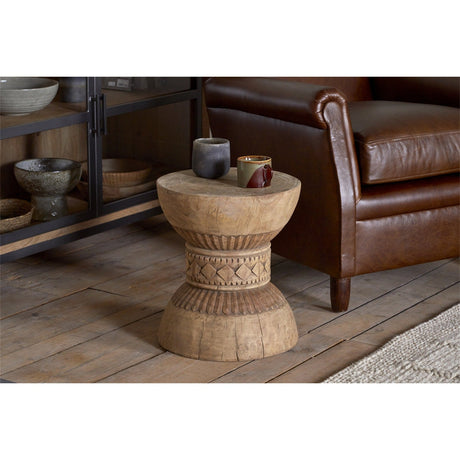 Taru Round Carved Side Table - Natural