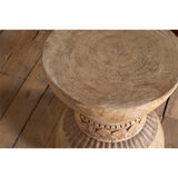 Taru Round Carved Side Table - Natural