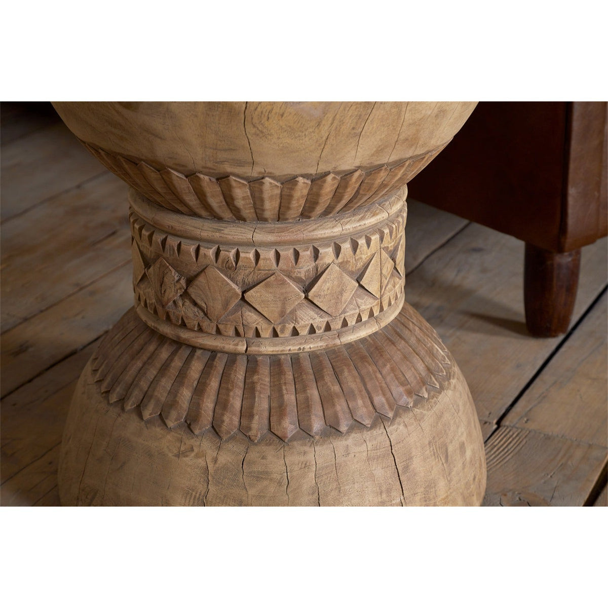 Taru Round Carved Side Table - Natural