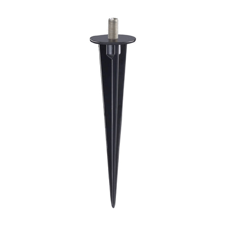 Small ground spike, 17cm, in black aluminium with a tapered stem and threaded mounting plate, shown on a plain white background.