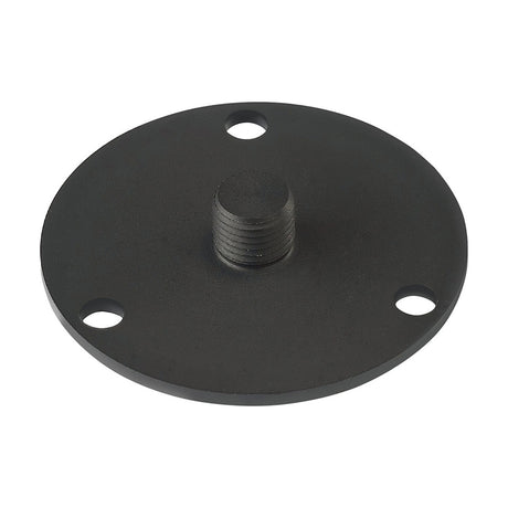 Ground Plate 50mm in Black, a round iron mounting plate with three fixing holes and a central threaded stud, shown on a plain white background.