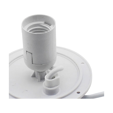 IP65 Lampholder Plate 11.5cm in white with round base, E27 lampholder, and integrated pull switch, shown on a plain background.
