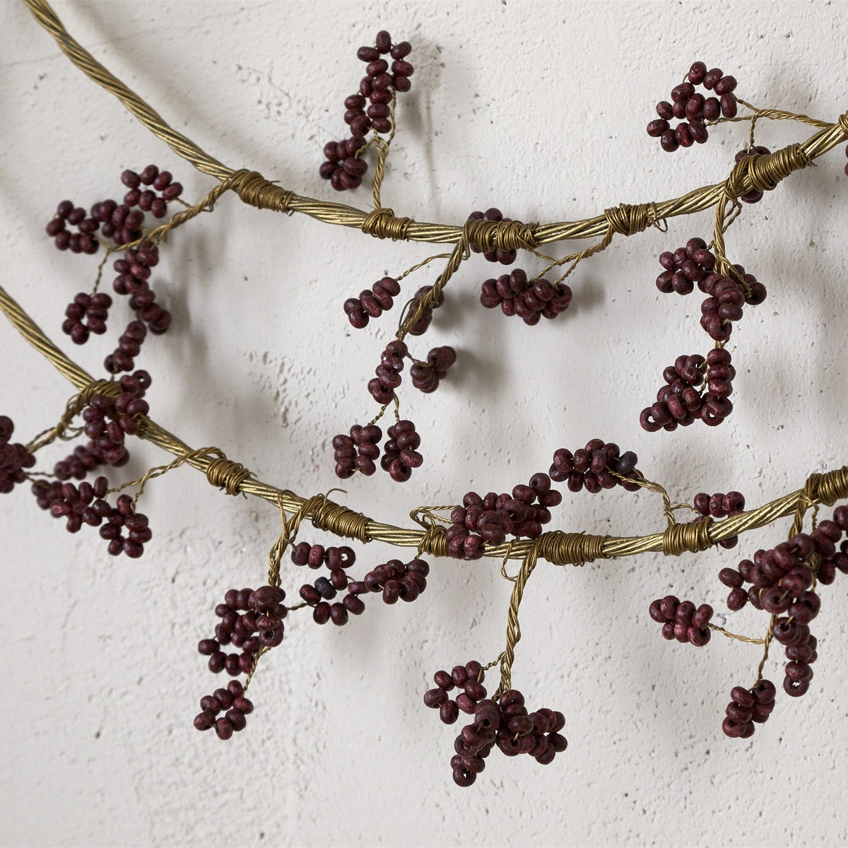 Tanu Mango Wood Beaded Christmas Wreath - Brass & Ruby