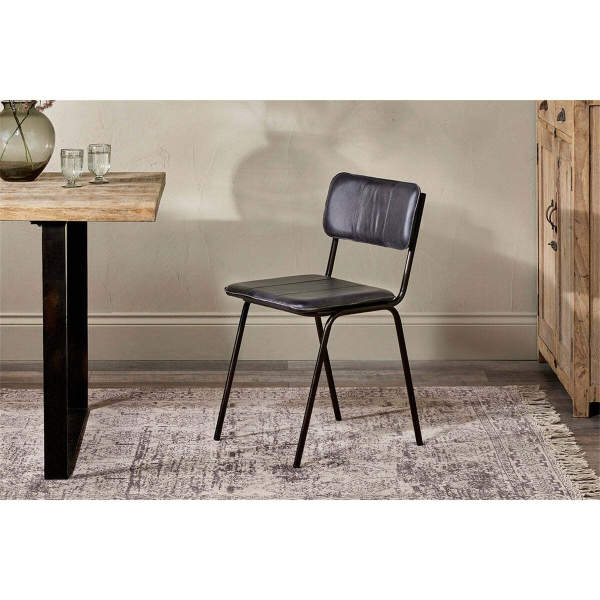 Ukari Leather Dining Chair - Aged Black