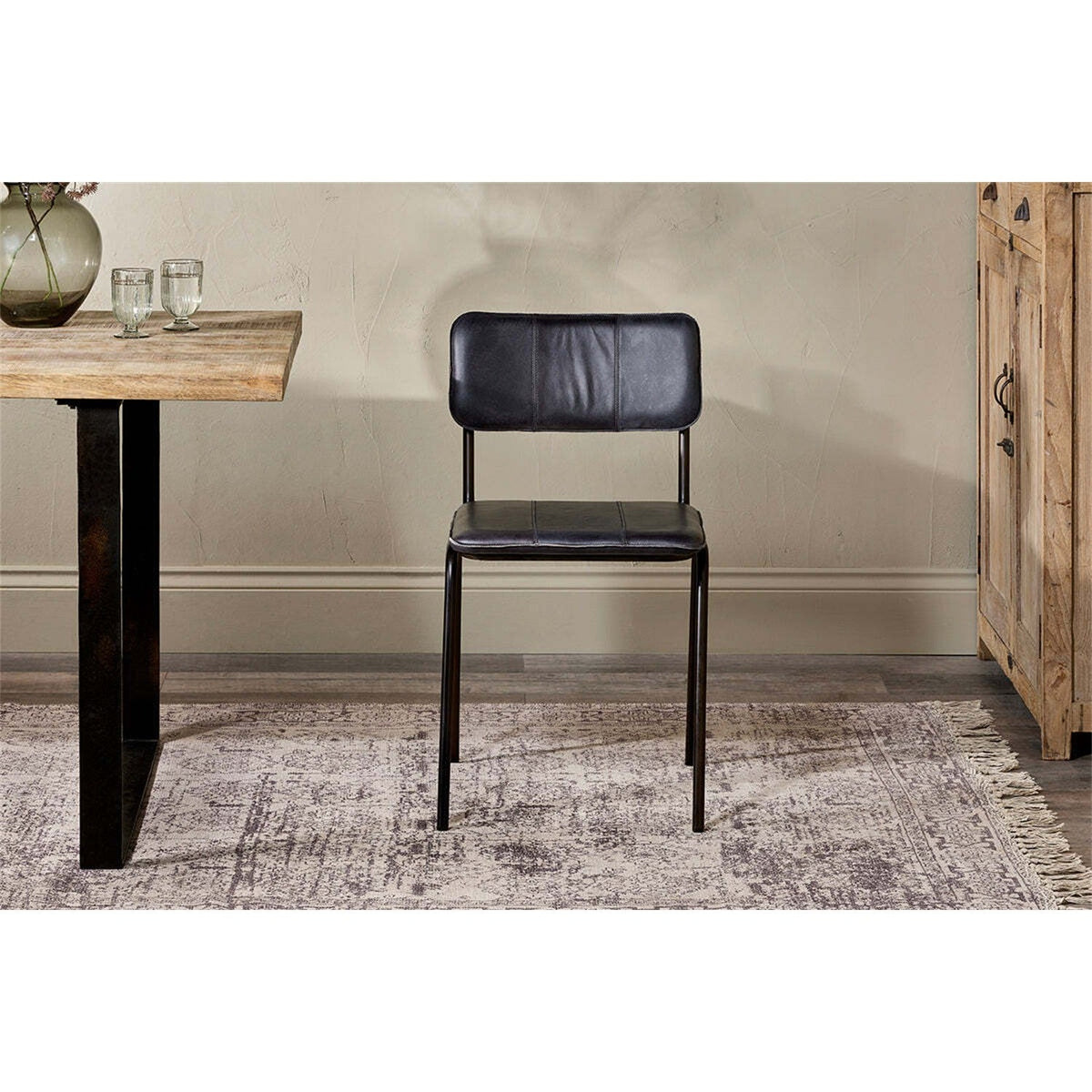Ukari Leather Dining Chair - Aged Black