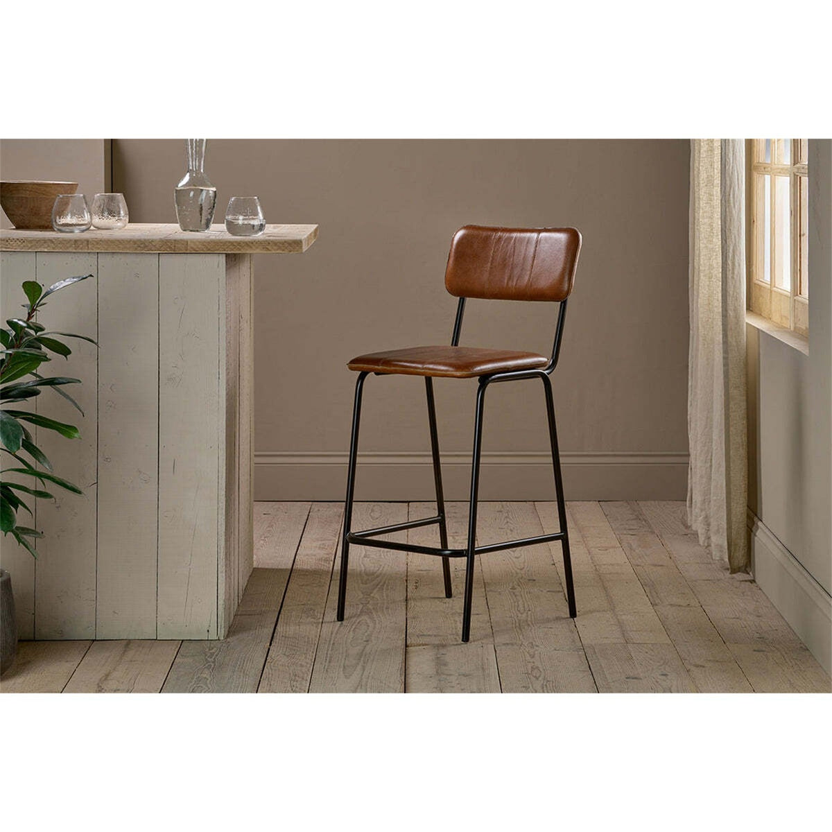 Ukari Leather Counter Stool - Aged Tan
