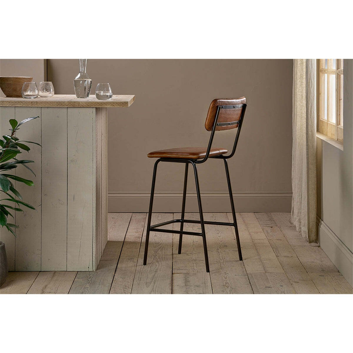 Ukari Leather Counter Stool - Aged Tan