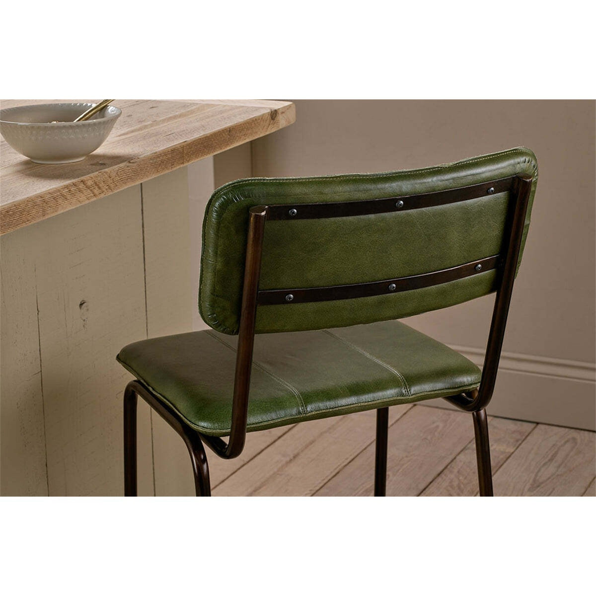 Ukari Leather Counter Stool - Rich Green