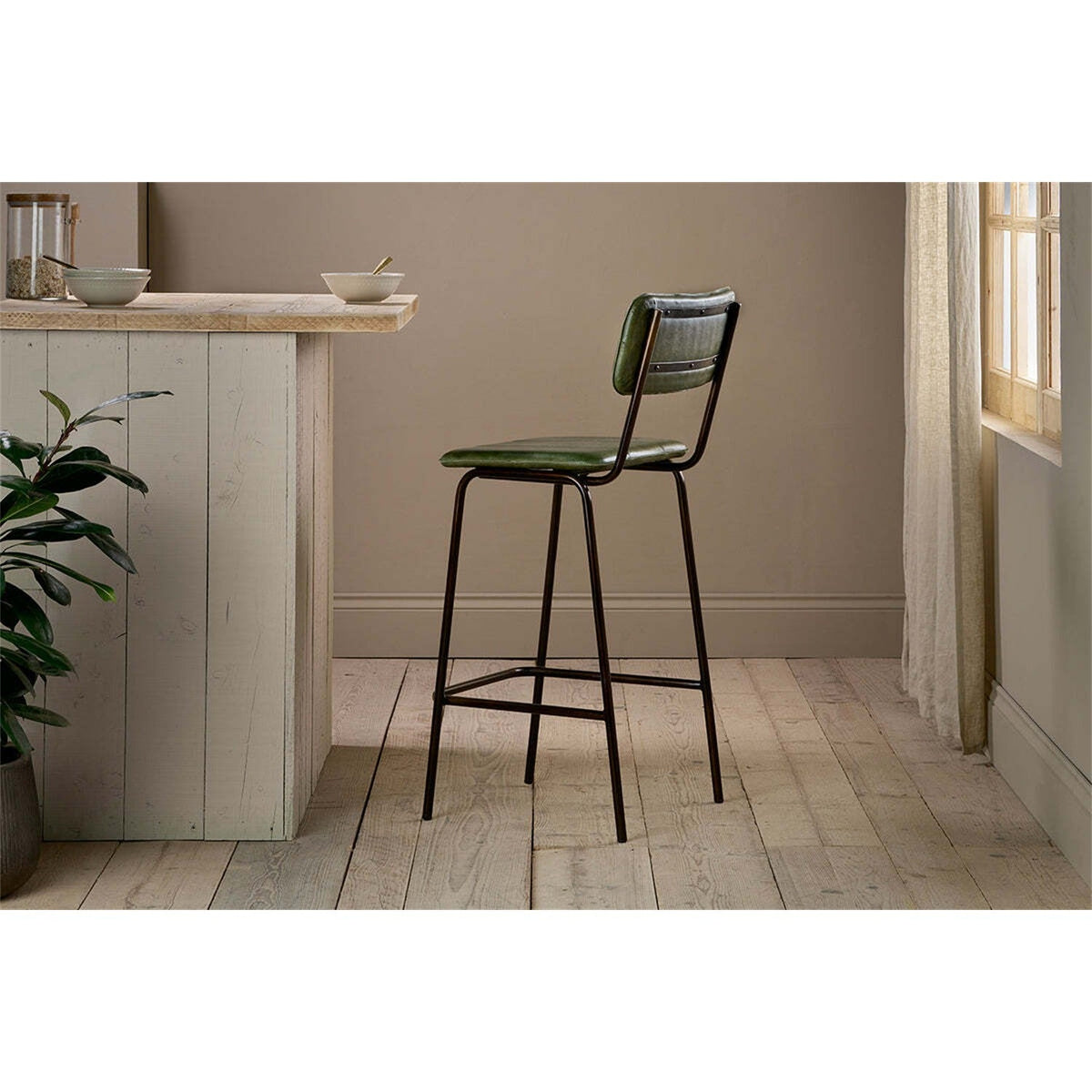 Ukari Leather Counter Stool - Rich Green