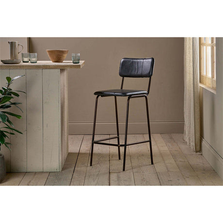 Ukari Leather Counter Stool - Aged Black