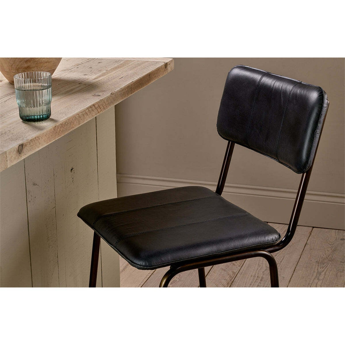 Ukari Leather Counter Stool - Aged Black