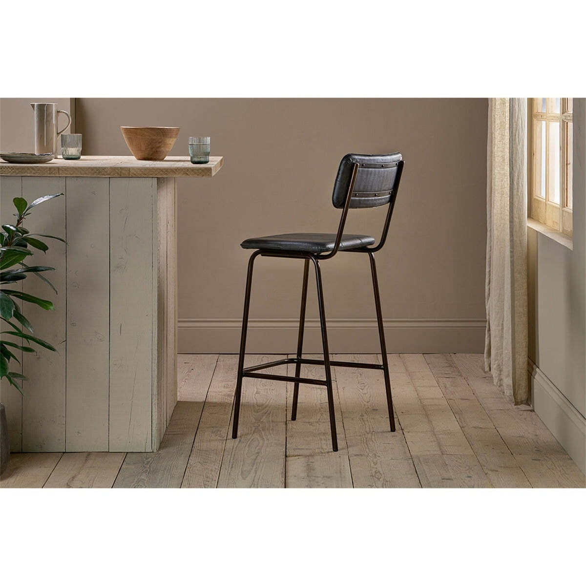 Ukari Leather Counter Stool - Aged Black