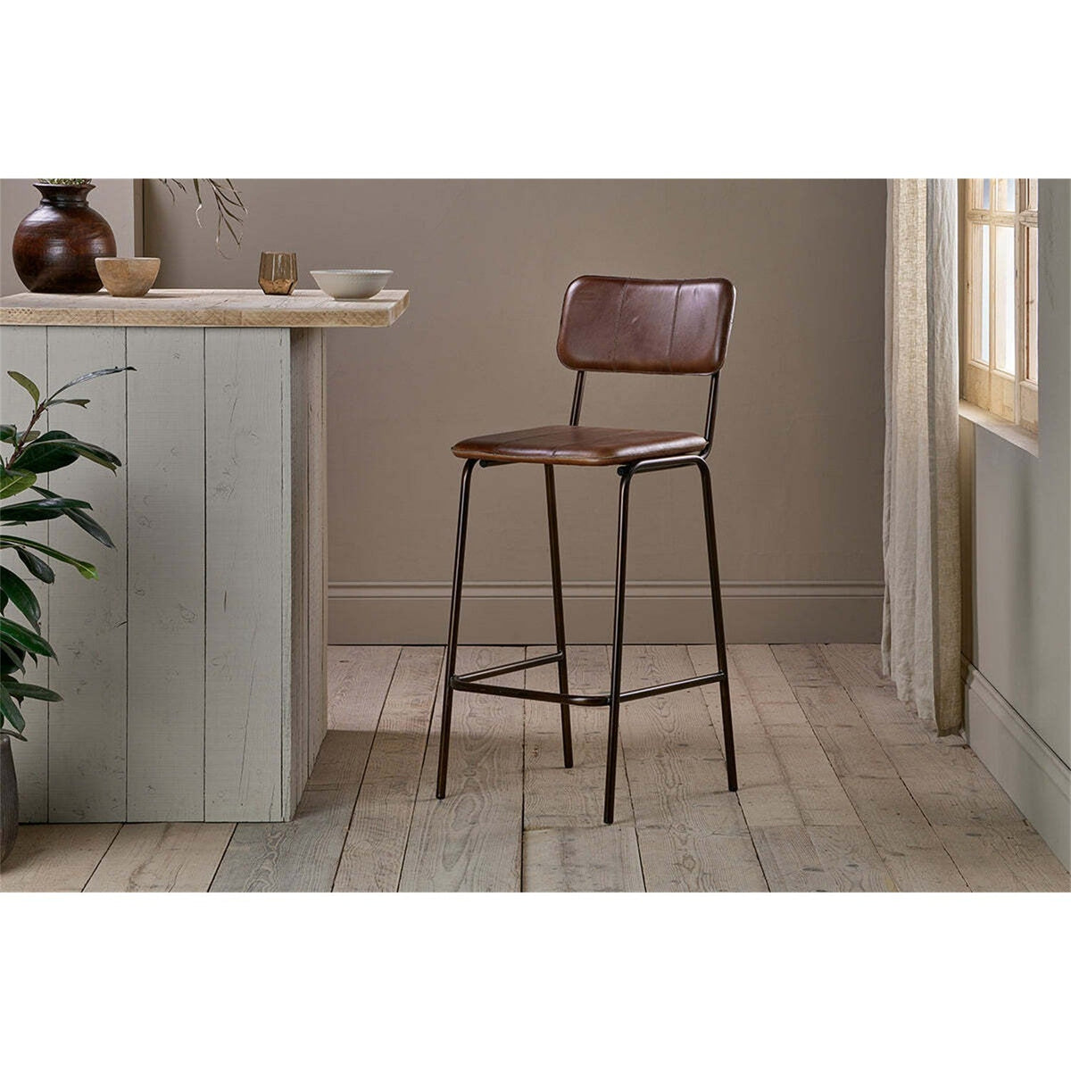 Ukari Leather Counter Stool - Chocolate Brown