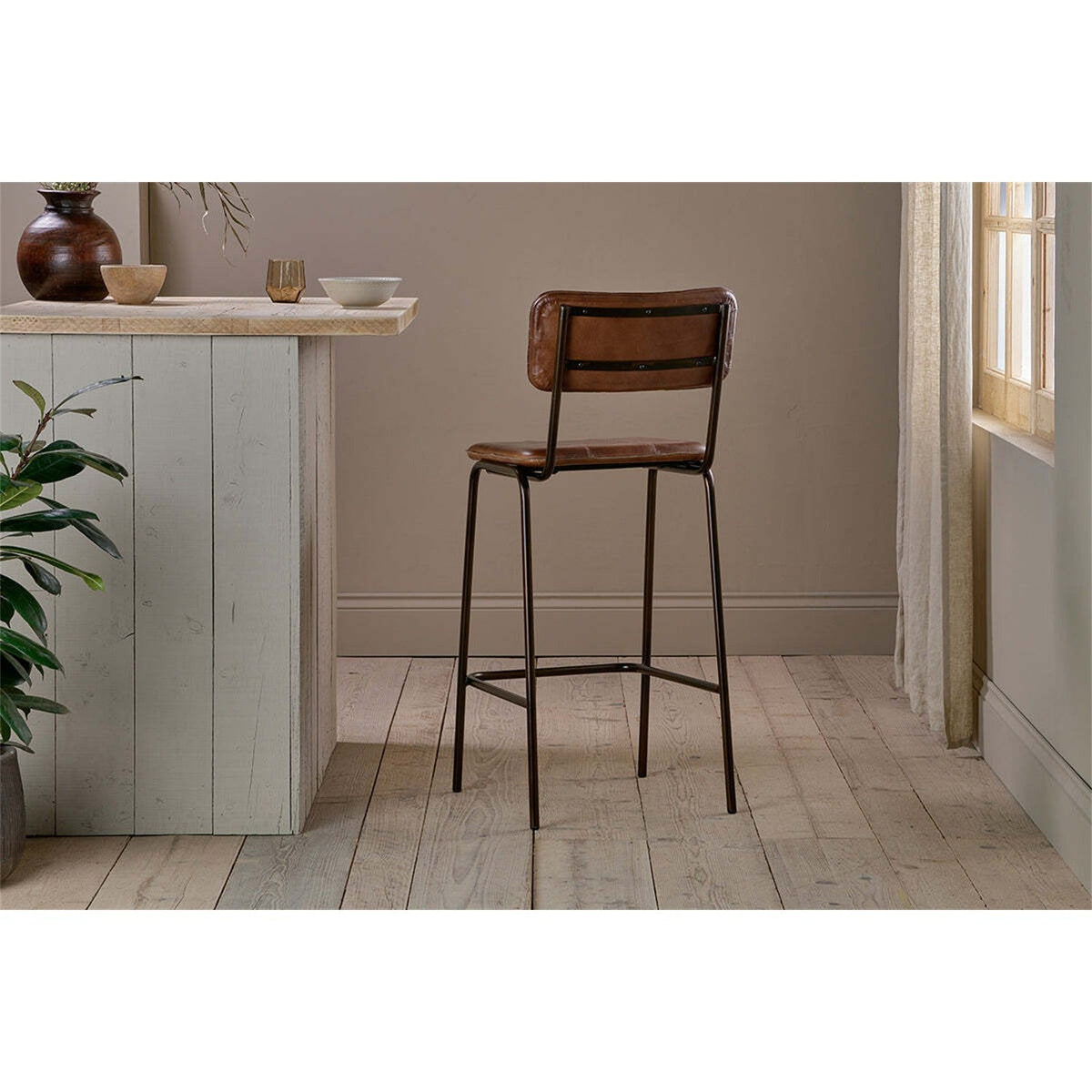 Ukari Leather Counter Stool - Chocolate Brown