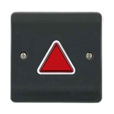 ESP Beacon Accessible Toilet Alarm Light and Buzzer Module in grey with a red triangular LED indicator and two fixing screws, on a white background.