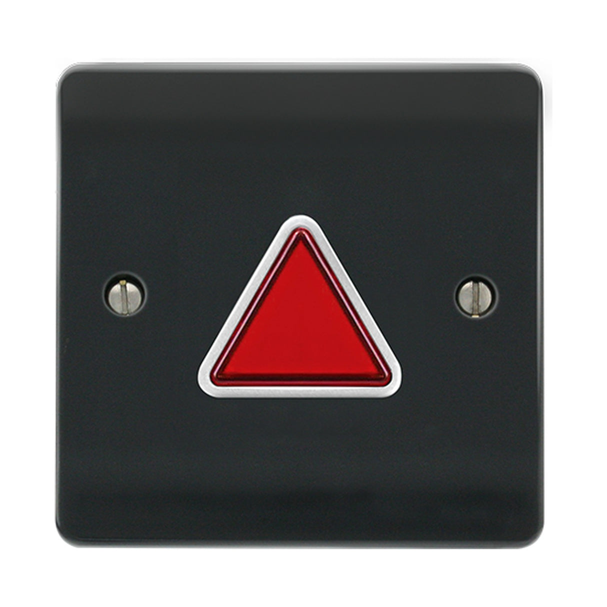 ESP Beacon accessible toilet alarm power, light and buzzer module in grey with red triangular LED indicator on a square wall plate.