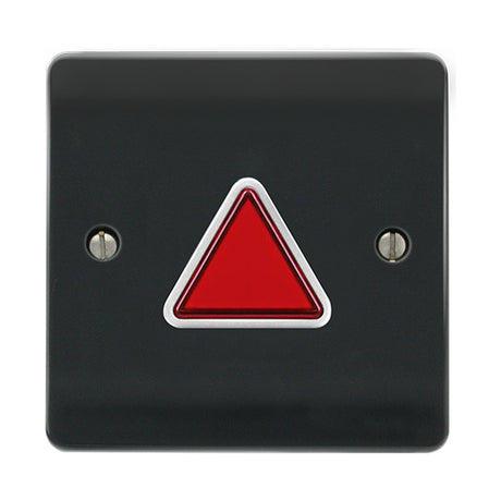 ESP Beacon accessible toilet alarm power, light and buzzer module in grey with red triangular LED indicator on a square wall plate.