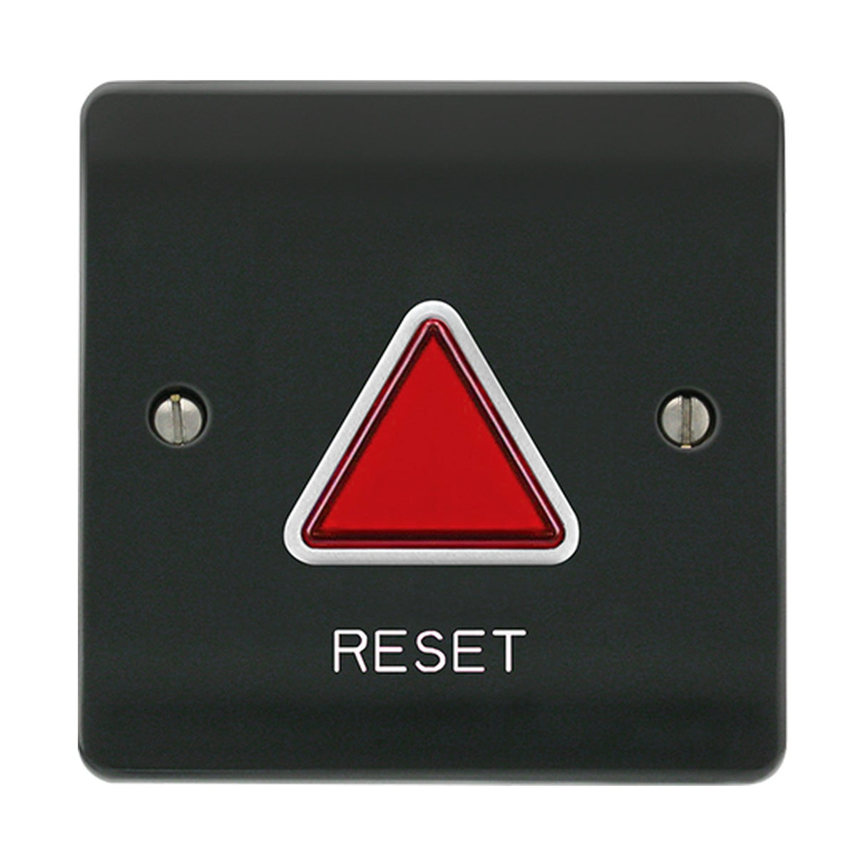 ESP Beacon accessible toilet alarm reset module in grey with red illuminated triangular indicator and RESET label, shown on a plain white background.