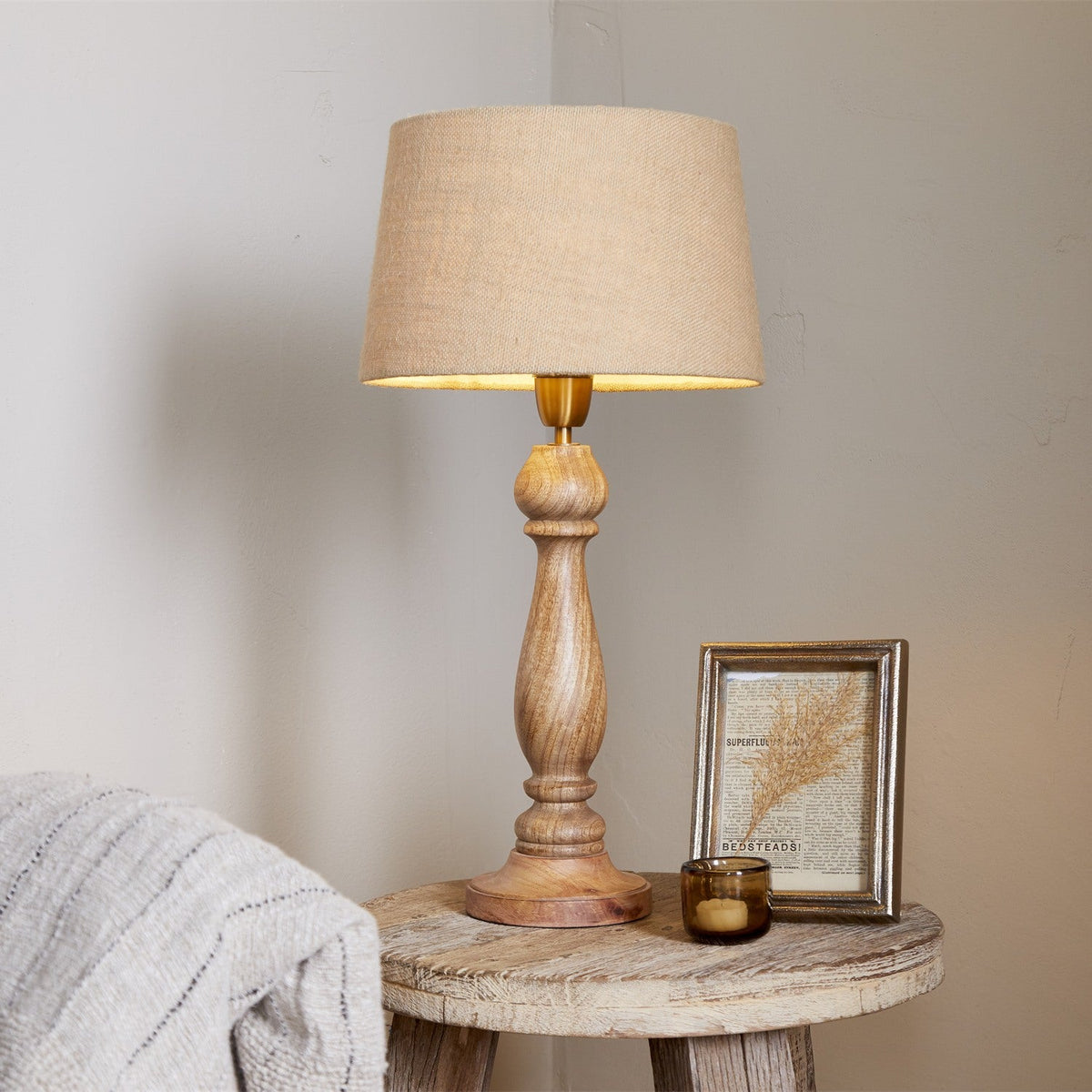 Usha Large Classic Wooden Table Lamp Base - Natural