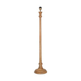 Usha Classic Wooden Floor Lamp Base in natural mango wood, a tall candlestick-style column with turned rings and a domed round foot, shown on a white background.