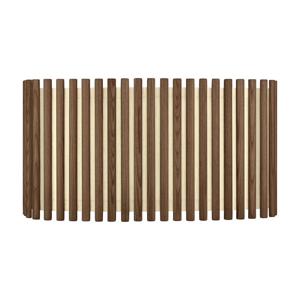 Komorebi Circle Lampshade Large 45cm in Dark Oak, showing vertical wooden dowels in a circular arrangement with cream fabric lining, on a plain white background.