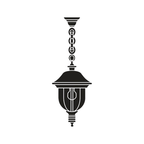 Volute Copper Top Outdoor Pendant Light, a single-light lantern with domed roof and glass panels suspended from a linked chain and ceiling canopy, shown in black silhouette on a white background.