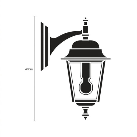Coping cast aluminium outdoor hanging wall lantern, 40cm, black finish with glass panels and wall bracket, shown as a silhouette on a plain white background.