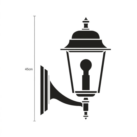 Coping cast aluminium outdoor wall lantern in black, 45cm, with domed roof, glass panels, wall bracket and single E27 fitting, shown on a plain white background.