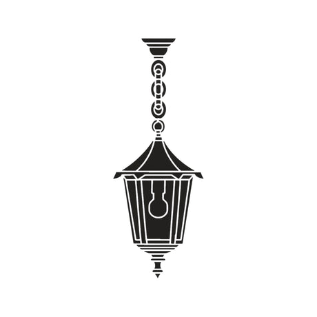 Gable Copper Top Outdoor Pendant Light, a chain-hung black lantern with a pagoda-style roof over six straight glass panes, shown in silhouette on a plain white background.