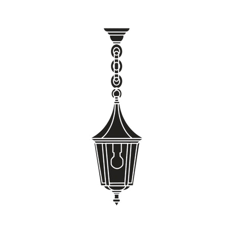 Spire Cast Aluminium Outdoor Pendant Light, a black lantern-style fixture with chain suspension, tapered glazed shade and single E27 bulb, shown on a plain white background.