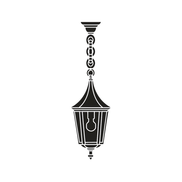 Spire Cast Aluminium Outdoor Pendant Light, a black lantern-style fixture with chain suspension, tapered glazed shade and single E27 bulb, shown on a plain white background.