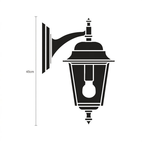 Black silhouette icon of the Coping cast aluminium outdoor hanging wall lantern, 45cm, showing a wall bracket, domed hexagonal lantern with glass panels and E27 bulb, on a plain white background.